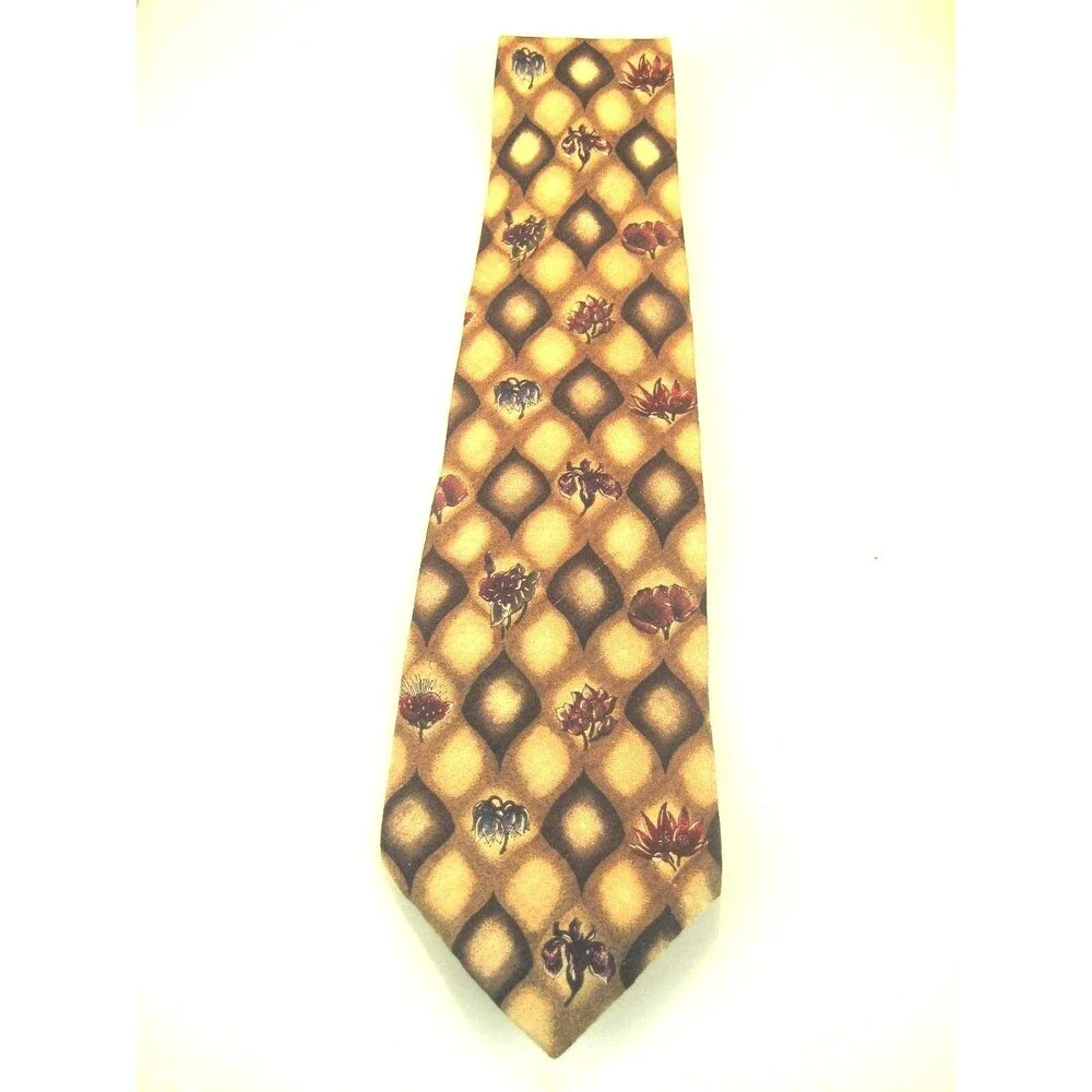 Albert Nippon Brown 100% Silk Necktie Geometric Design